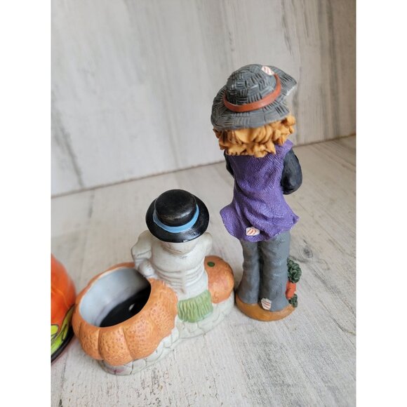 Witch Halloween statue AS IS pumpkin skeleton home decor figure set - Picture 9 of 9